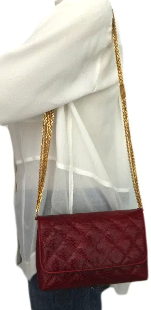 Authentic Chanel Vintage Red Rare Lizard Thick Jewelry Chain Flapover