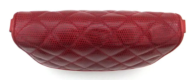 Authentic Chanel Vintage Red Rare Lizard Thick Jewelry Chain Flapover