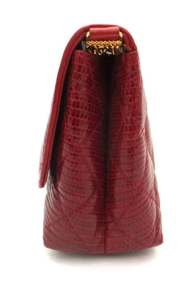 Authentic Chanel Vintage Red Rare Lizard Thick Jewelry Chain Flapover