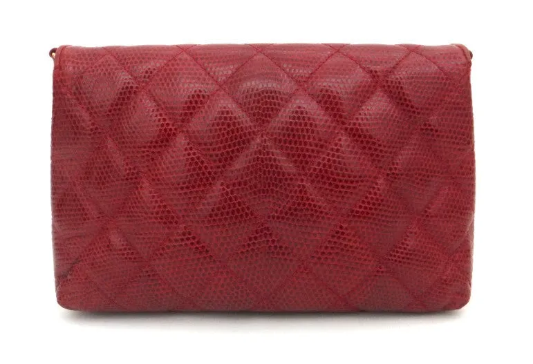 Authentic Chanel Vintage Red Rare Lizard Thick Jewelry Chain Flapover