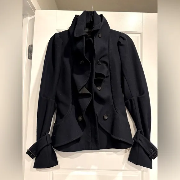 BCBGMaxAzria Wool Cashmere Blend Pea Coat Women XS Dark Academia Gothic Romantic