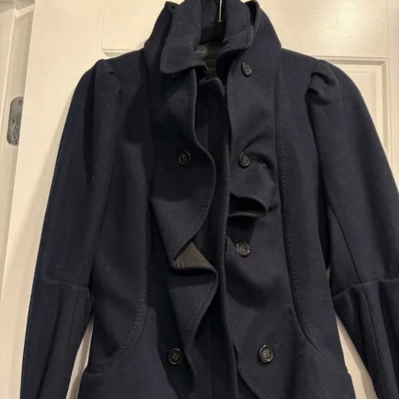 BCBGMaxAzria Wool Cashmere Blend Pea Coat Women XS Dark Academia Gothic Romantic