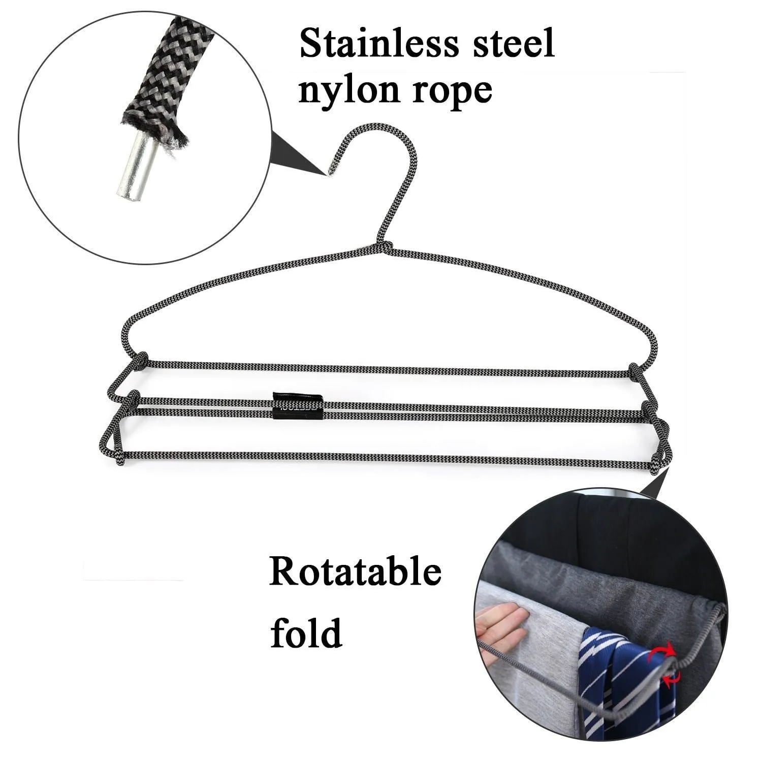 BESTOOL Hangers - Heavy Duty Pant Hangers - Non Slip Space Saving Trouser Hanger Wire Stainless Steel Flocked Hangers for Men Women and Kids Clothes - 4 Tier Laundry Closet Hanger (6 Pack)