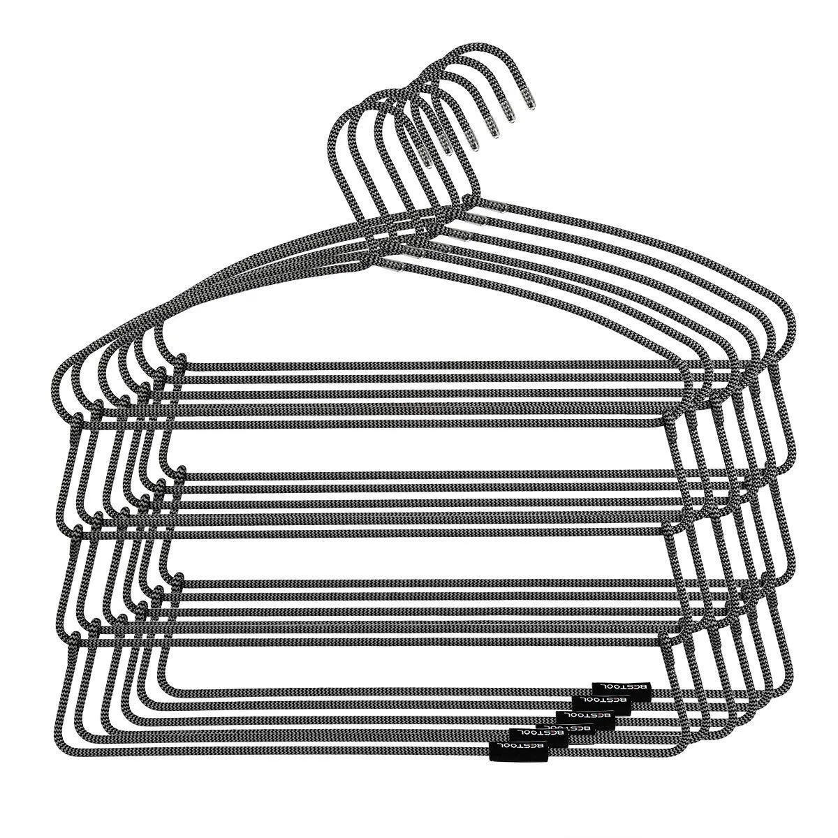 BESTOOL Hangers - Heavy Duty Pant Hangers - Non Slip Space Saving Trouser Hanger Wire Stainless Steel Flocked Hangers for Men Women and Kids Clothes - 4 Tier Laundry Closet Hanger (6 Pack)