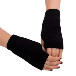 Black Elastic Fingerless Gloves Winter Warm One Size Lightweight Gloves For Women Retro Simple Color Soft Gloves For Men And Women