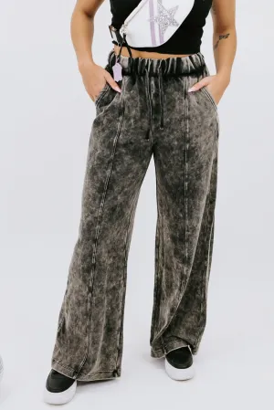 Black Plus Size Tie-Dye Drawstring Splicing Wide-Leg Jeans