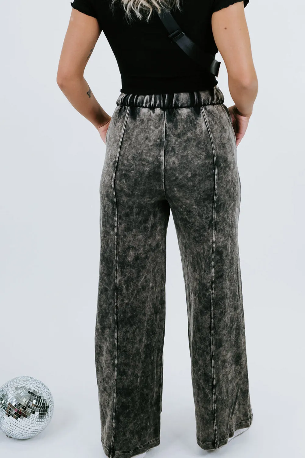 Black Plus Size Tie-Dye Drawstring Splicing Wide-Leg Jeans