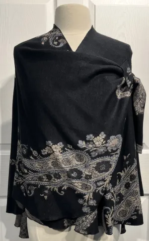 Black to Grey Paisley Reversible Cashmere Shawl