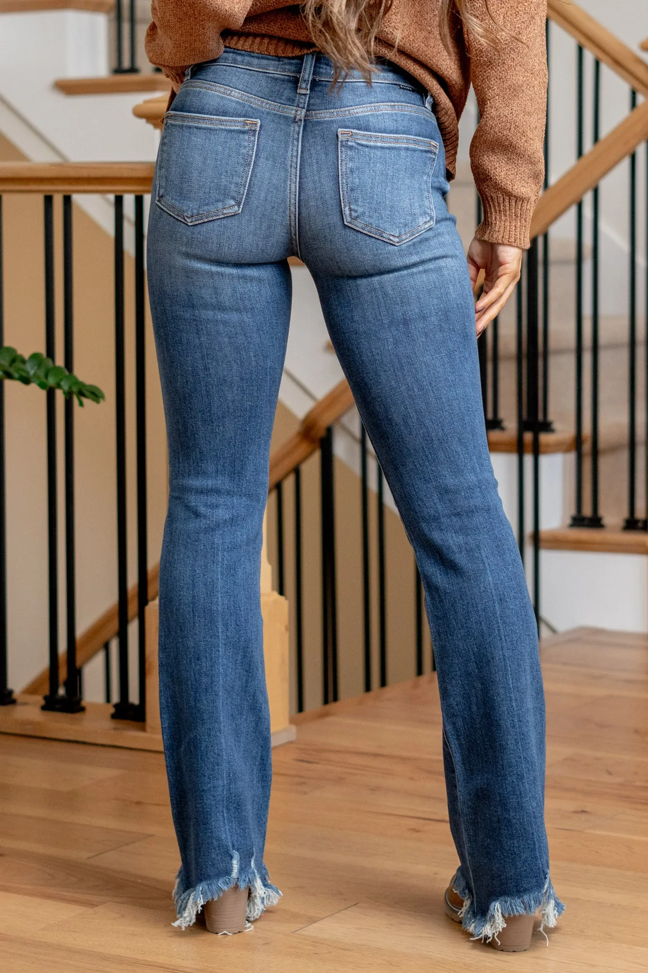 Blue Belle Dreams Mid Rise Frayed Hem Flare Regular & Plus Sizes