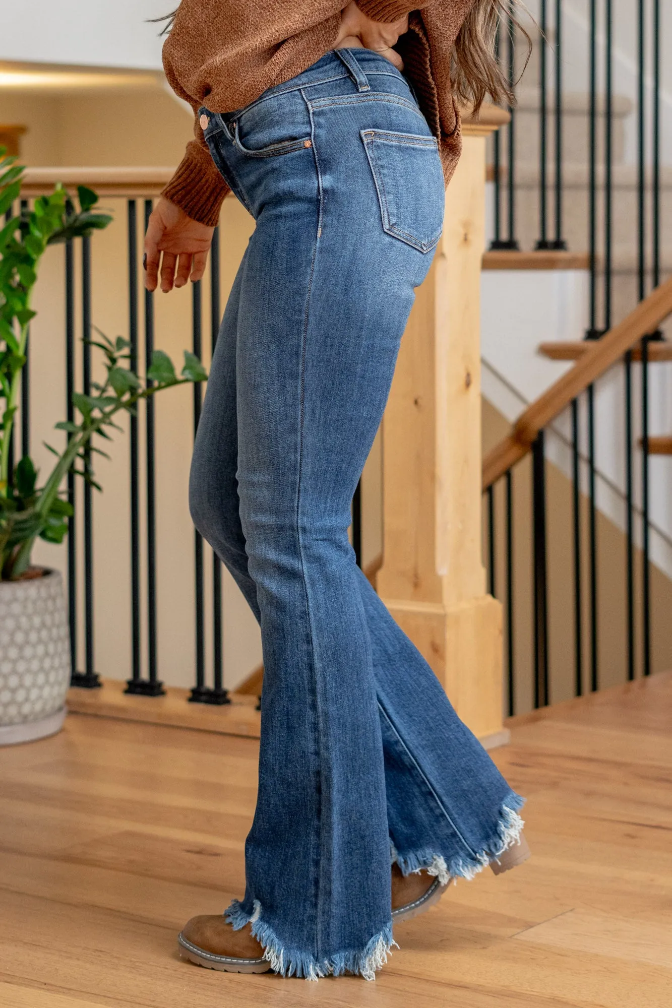 Blue Belle Dreams Mid Rise Frayed Hem Flare Regular & Plus Sizes