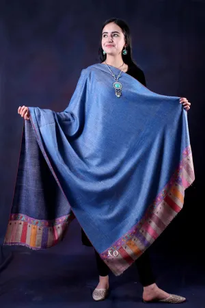 Blue Paldar Sozni Embroidered Handwooven Pashmina shawl