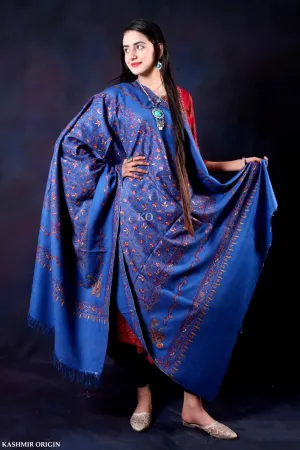 Blue Sozni Embroidered Handwooven Pashmina shawl