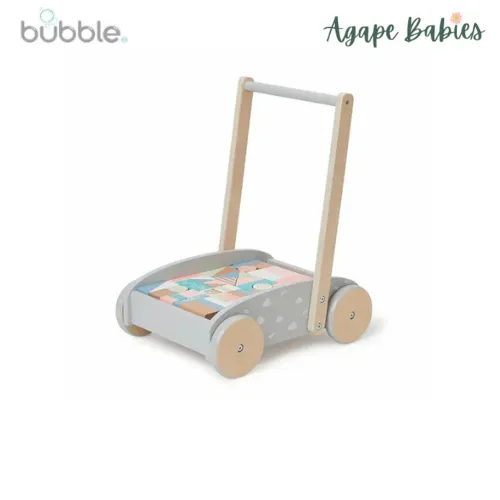 Bubble Wooden Baby Push Cart & Walker with 45 Building Blocks