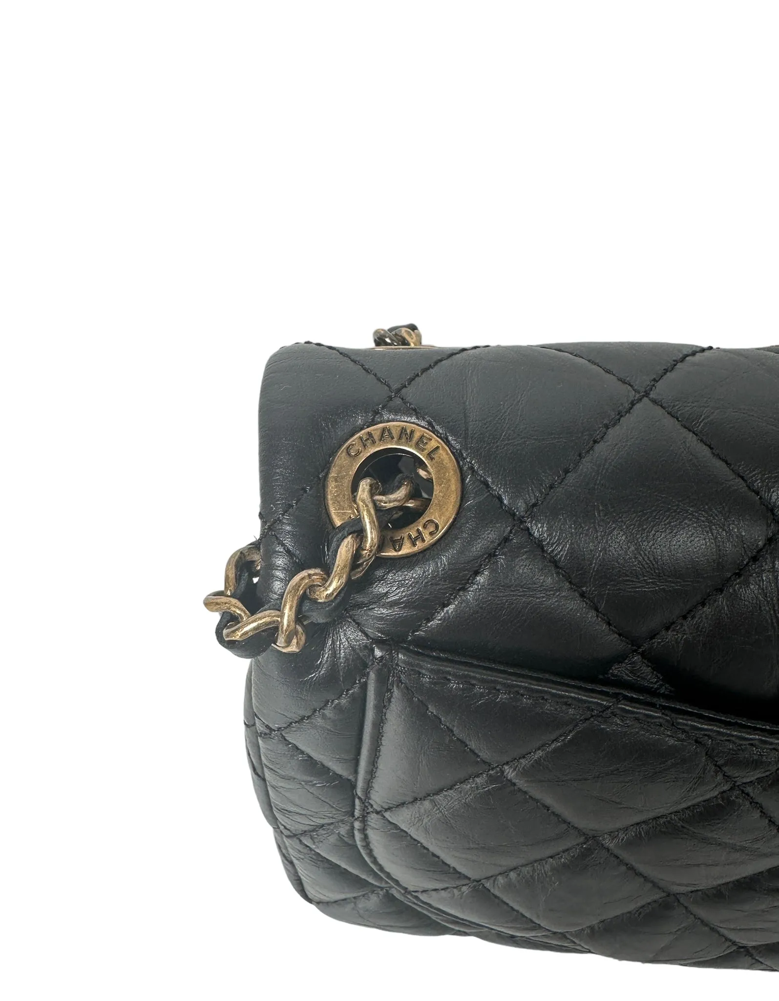 Chanel Black Calfskin Leather Quilted World Coin Charm Flap Bag
