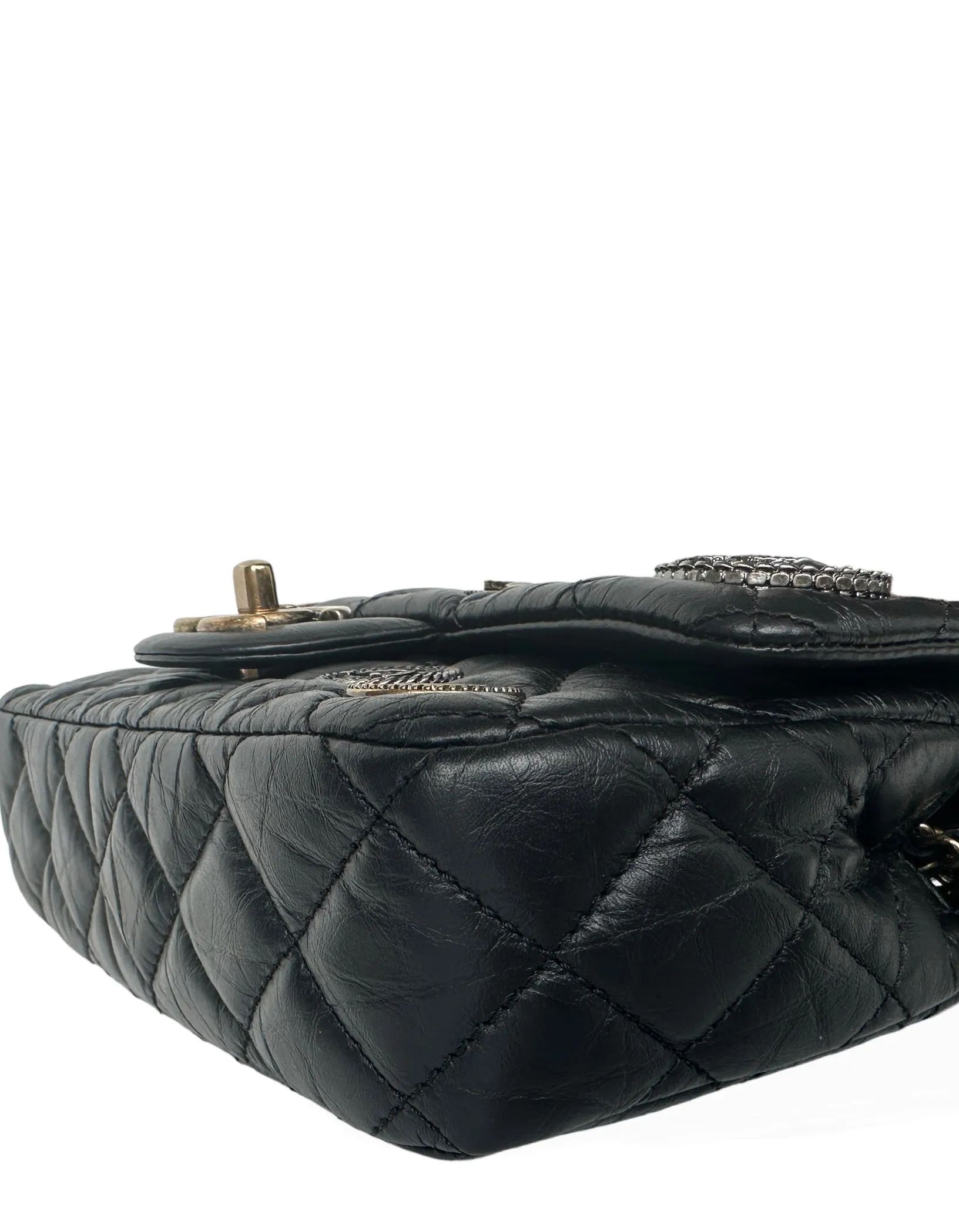 Chanel Black Calfskin Leather Quilted World Coin Charm Flap Bag