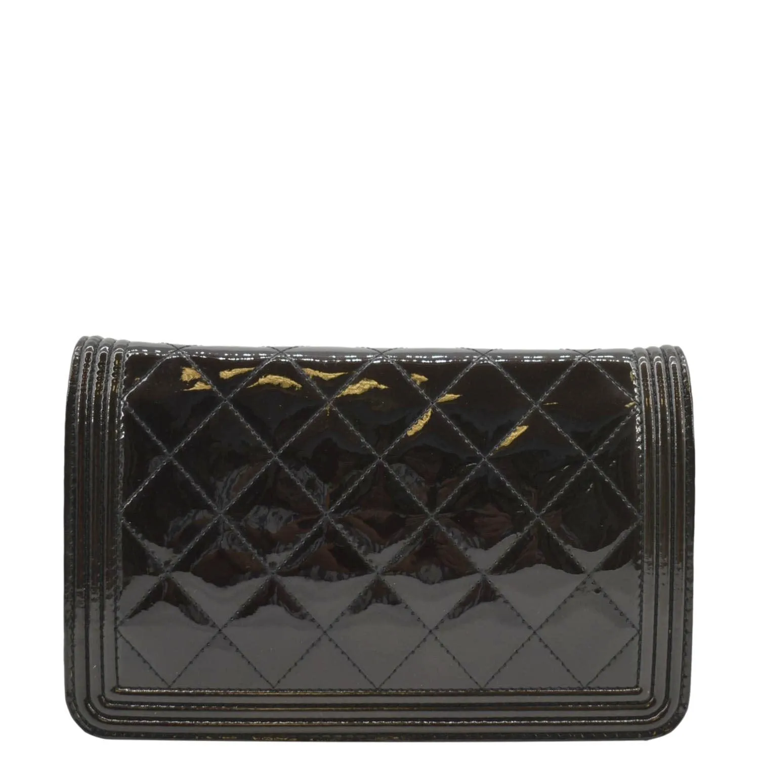CHANEL Boy WOC Quilted Patent Leather Wallet On Chain Shoulder Bag Black