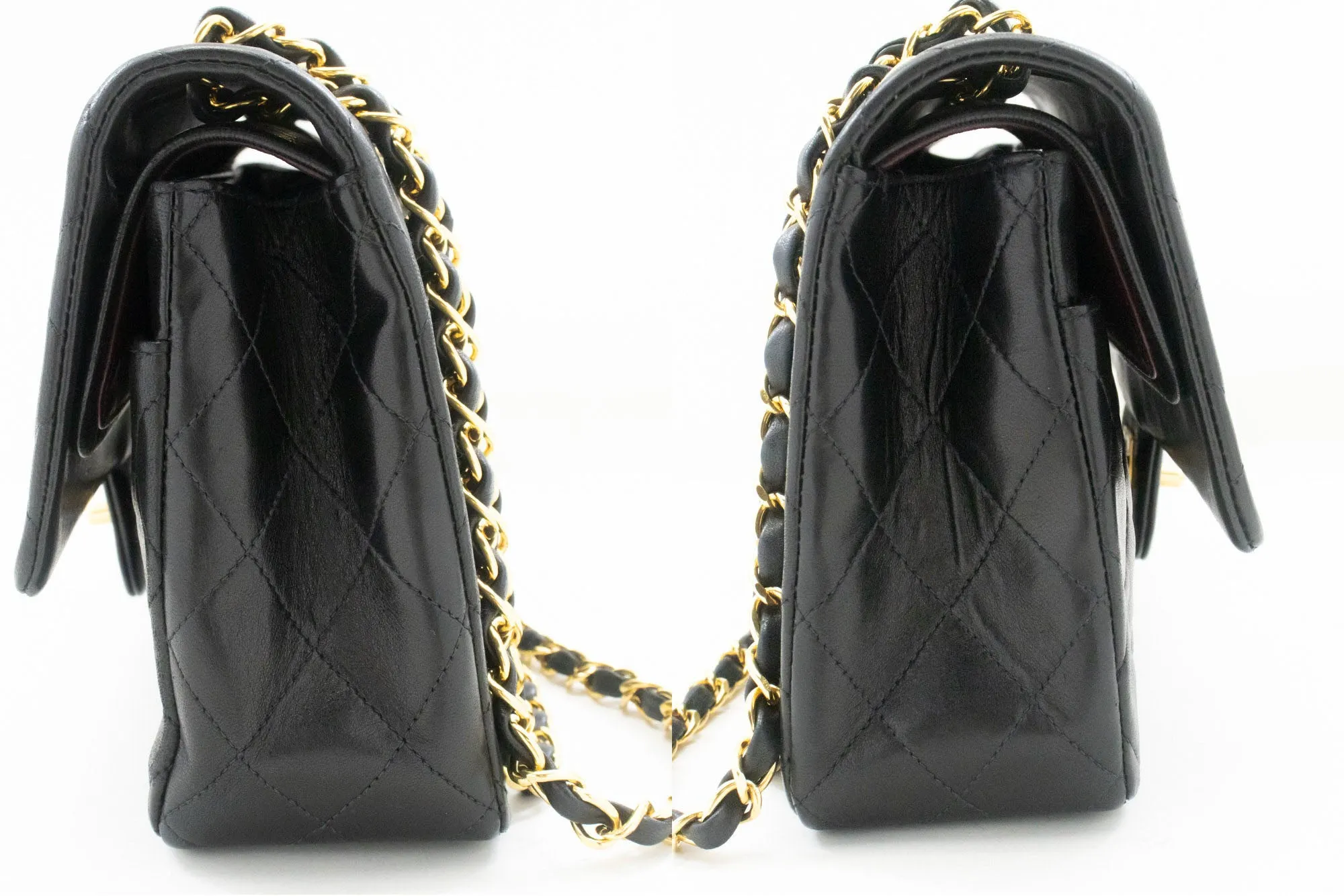 CHANEL Classic Double Flap 10" Chain Shoulder Bag Black Lambskin p36