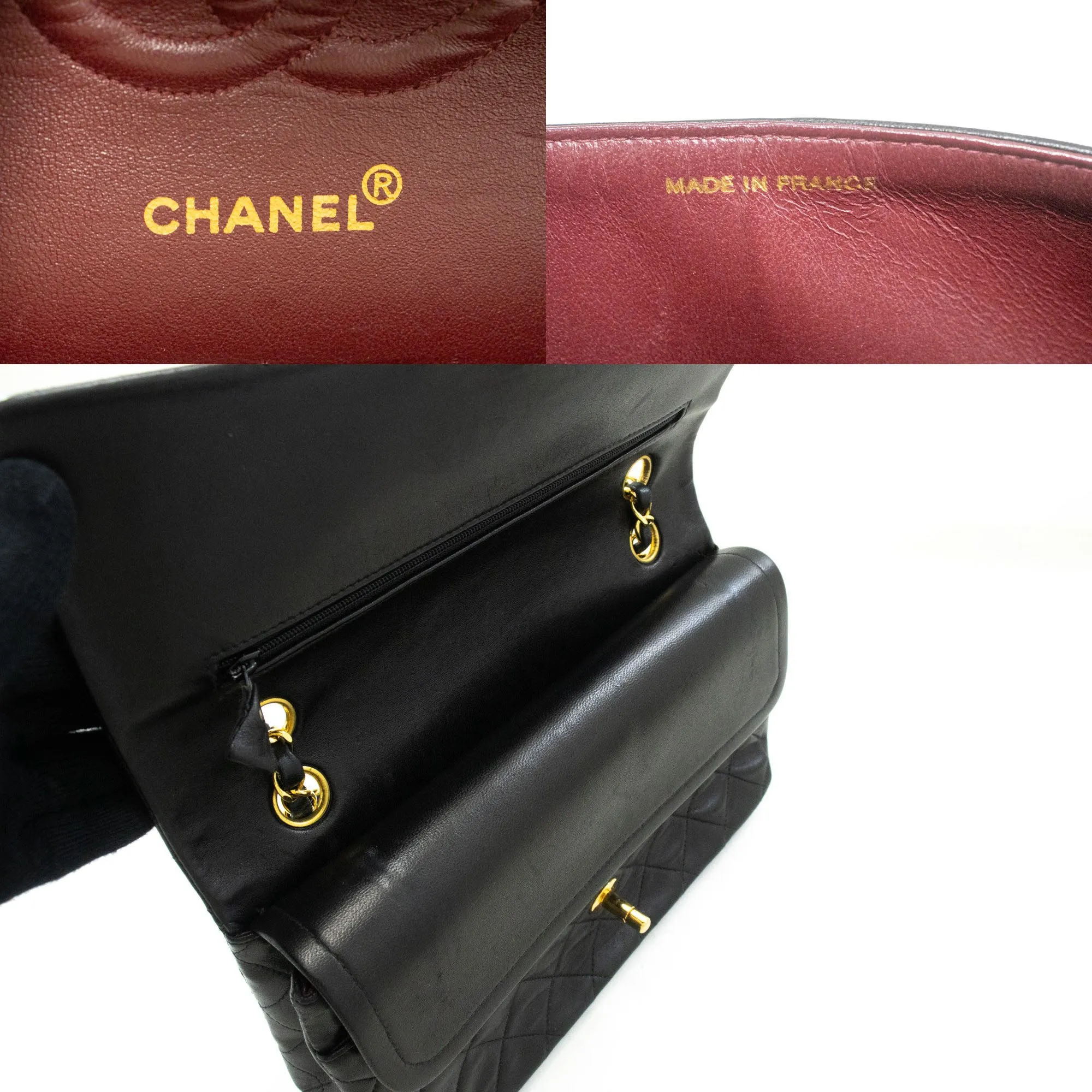 CHANEL Classic Double Flap 10" Chain Shoulder Bag Black Lambskin p36