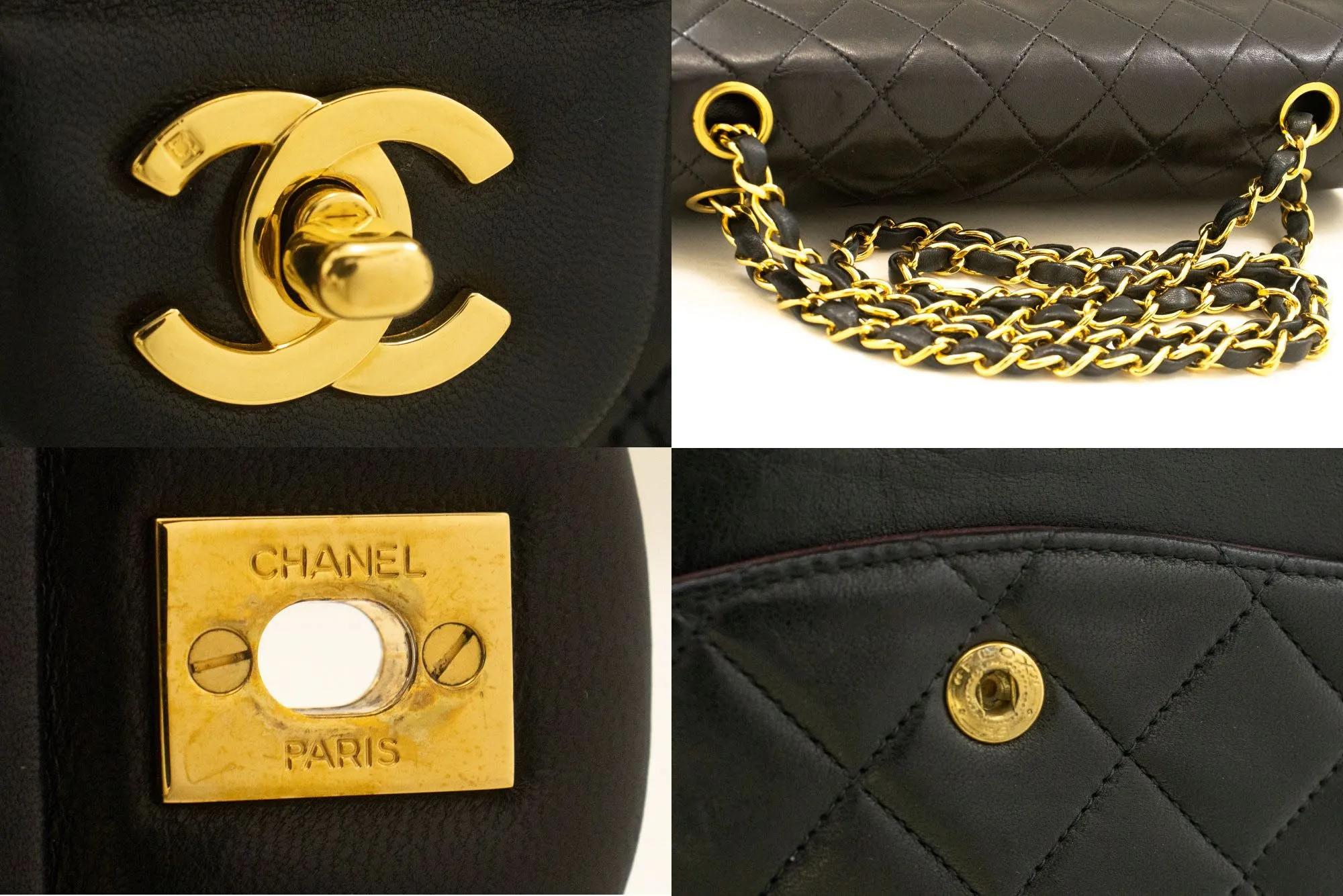 CHANEL Classic Double Flap 10" Chain Shoulder Bag Black Lambskin p36