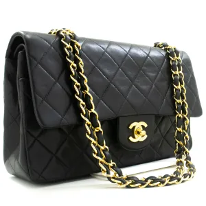 CHANEL Classic Double Flap 10" Chain Shoulder Bag Black Lambskin p36