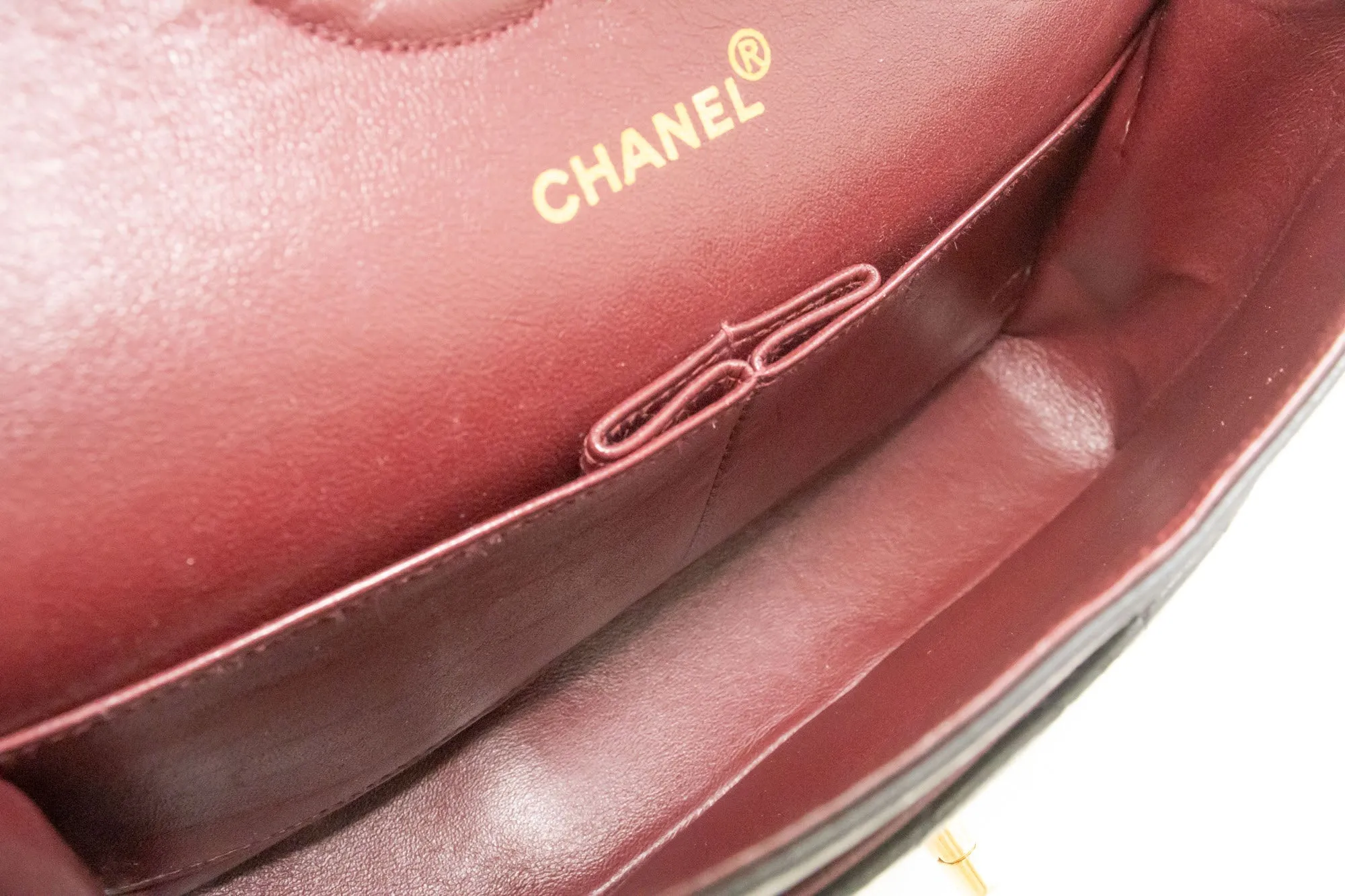 CHANEL Classic Double Flap 10" Chain Shoulder Bag Black Lambskin p36