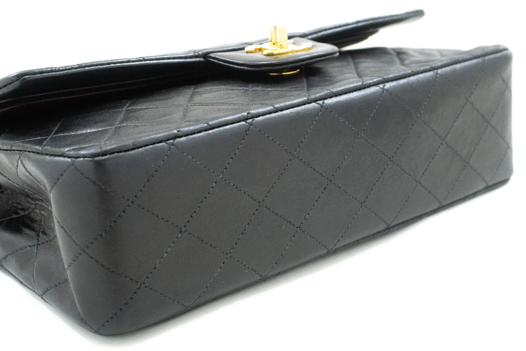CHANEL Classic Double Flap 10" Chain Shoulder Bag Black Lambskin p36