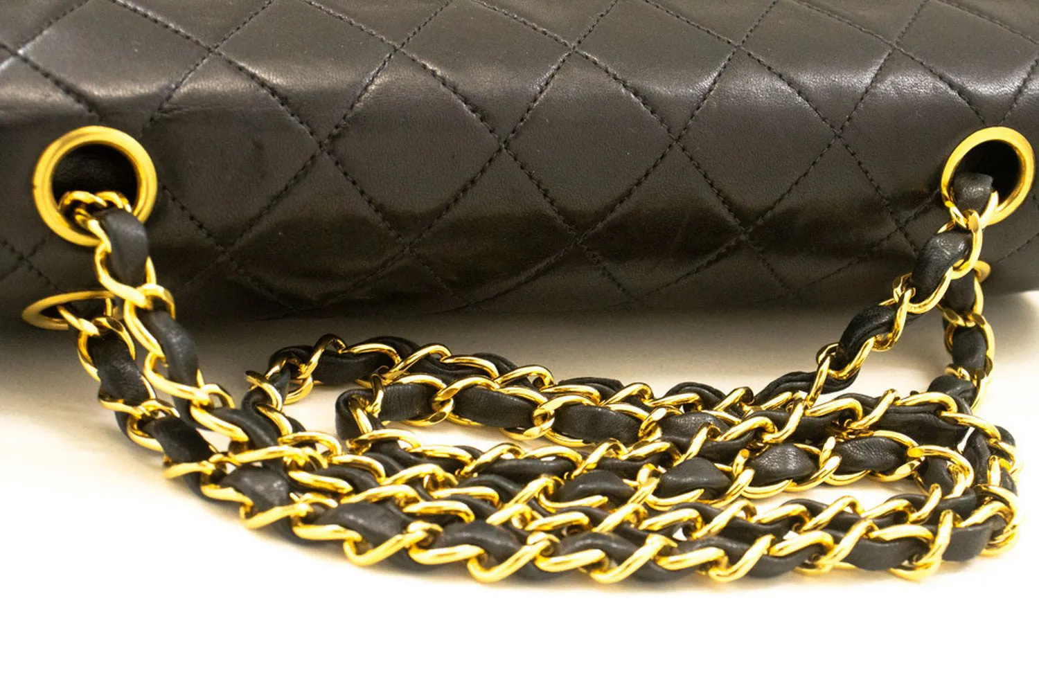 CHANEL Classic Double Flap 10" Chain Shoulder Bag Black Lambskin p36