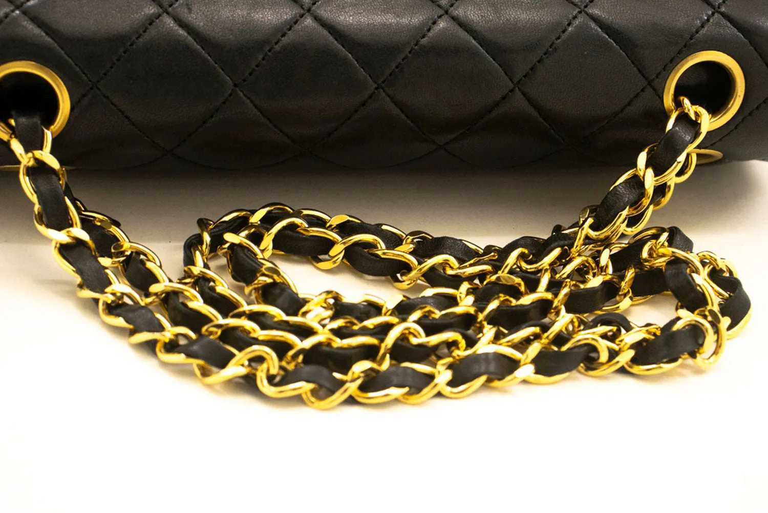 CHANEL Classic Double Flap 9" Chain Shoulder Bag Black Lambskin n92