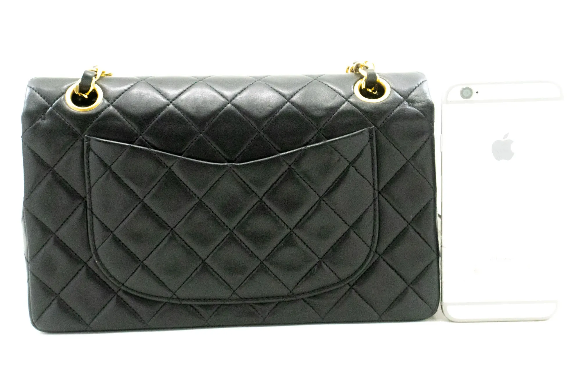 CHANEL Classic Double Flap 9" Chain Shoulder Bag Black Lambskin n92