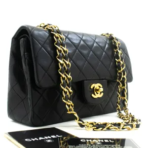 CHANEL Classic Double Flap 9" Chain Shoulder Bag Black Lambskin n92