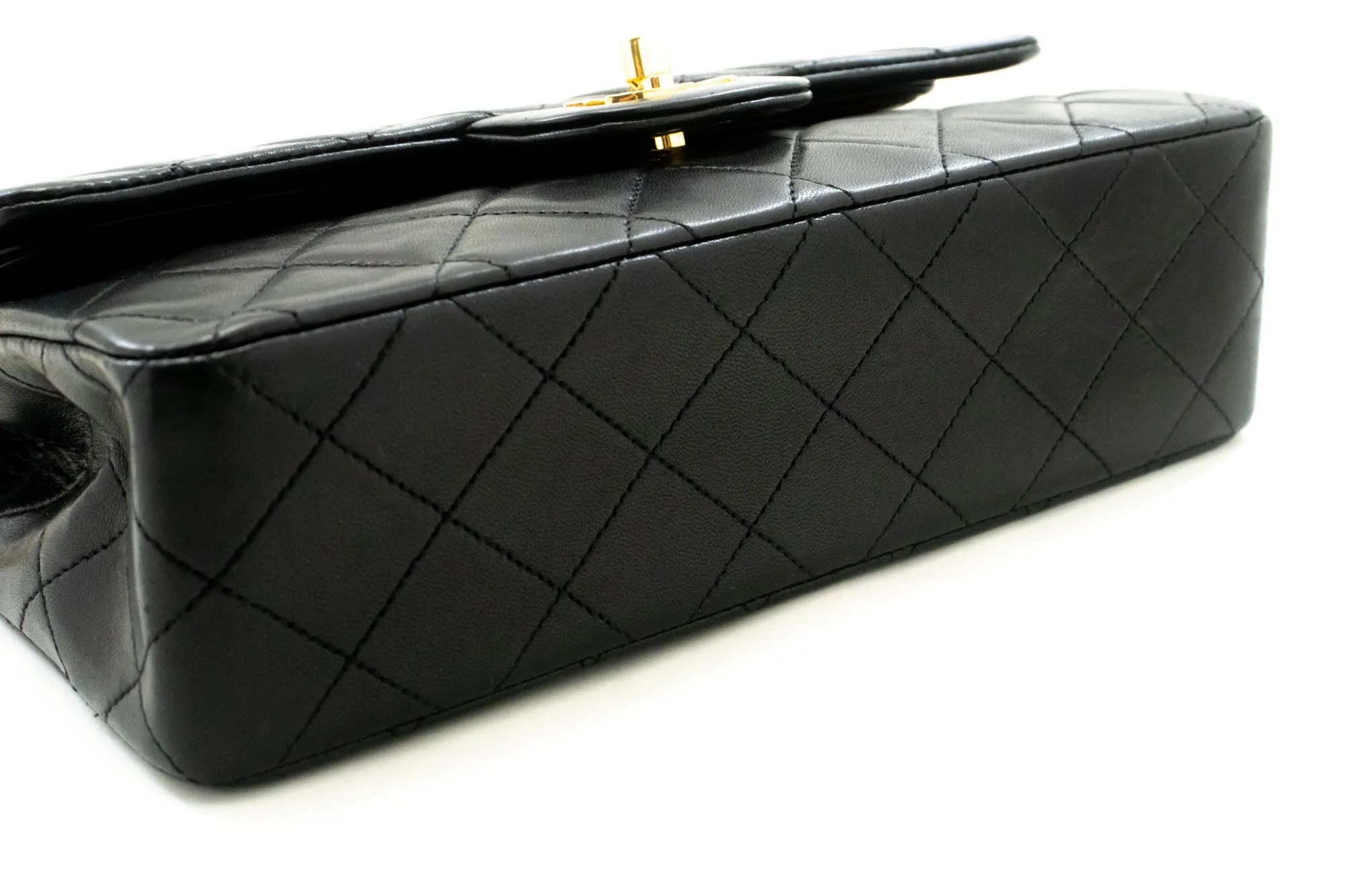 CHANEL Classic Double Flap 9" Chain Shoulder Bag Black Lambskin n92
