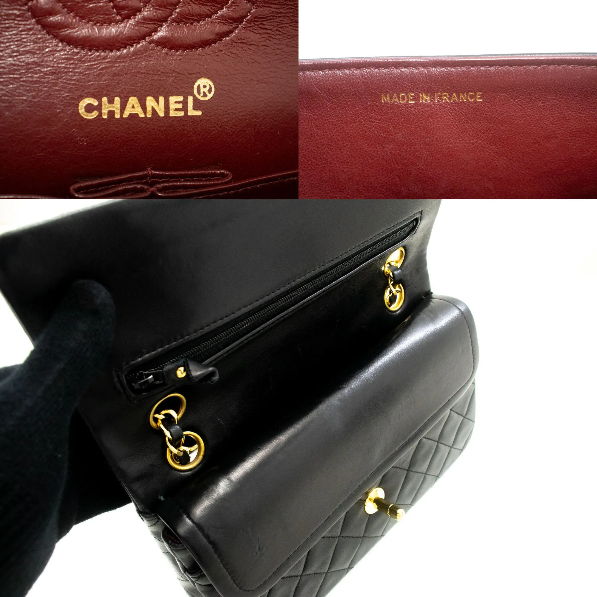 CHANEL Classic Double Flap 9" Chain Shoulder Bag Black Lambskin n92