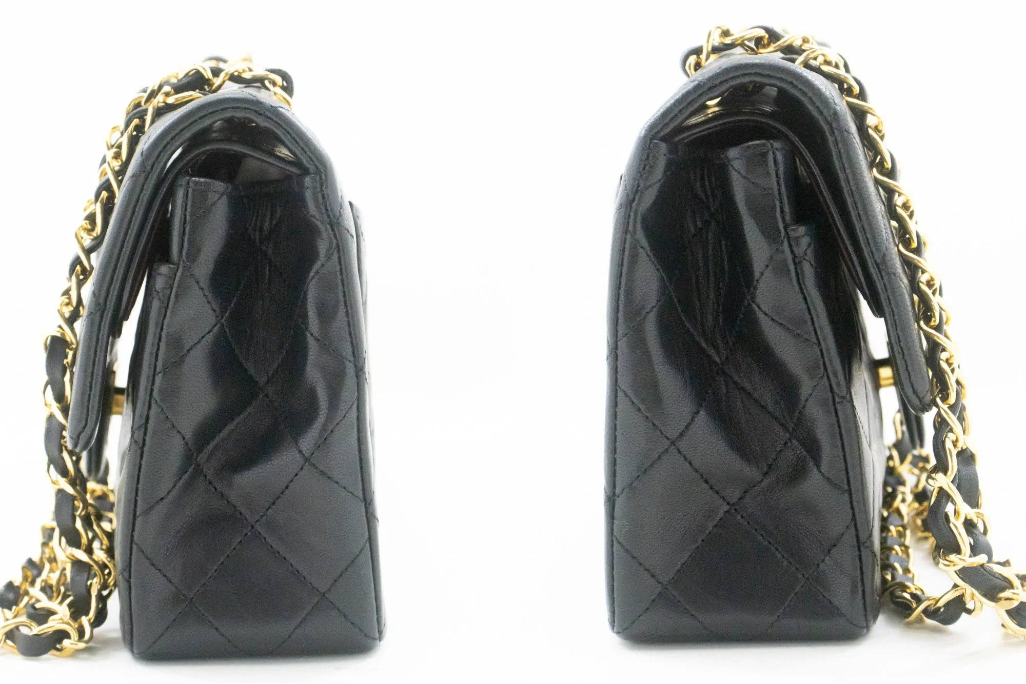 CHANEL Classic Double Flap 9" Chain Shoulder Bag Black Lambskin n92