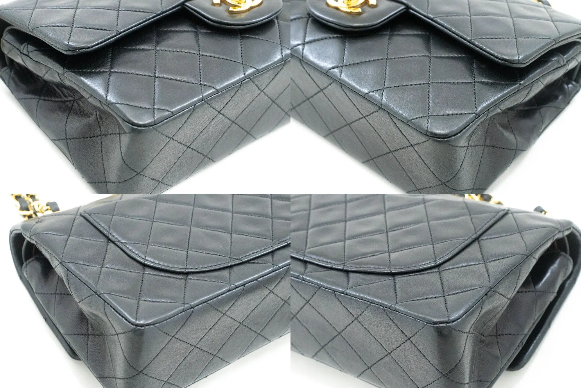 CHANEL Classic Double Flap 9" Chain Shoulder Bag Black Lambskin n92