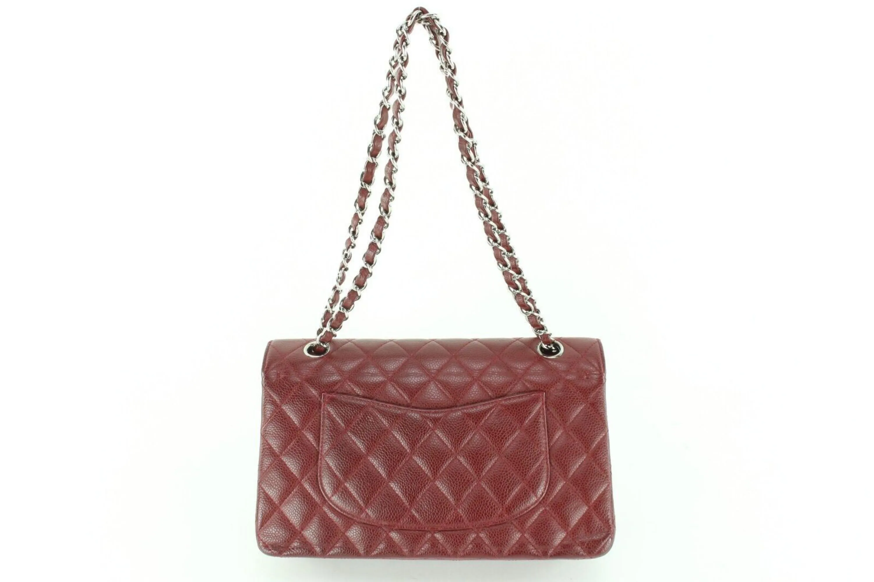 Chanel Dark Red Burgundy Quilted Caviar Medium Double Flap Classic SHW 1CC1202