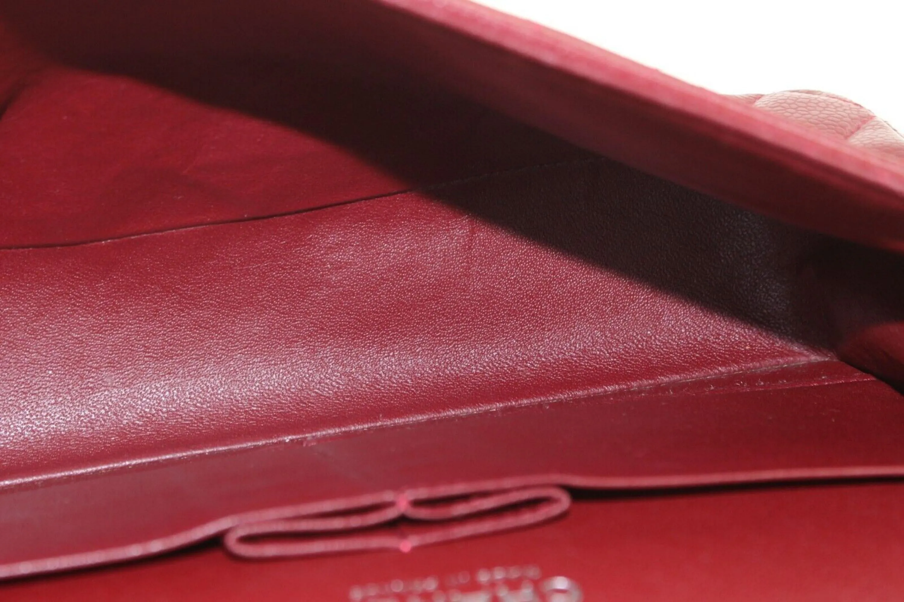 Chanel Dark Red Burgundy Quilted Caviar Medium Double Flap Classic SHW 1CC1202