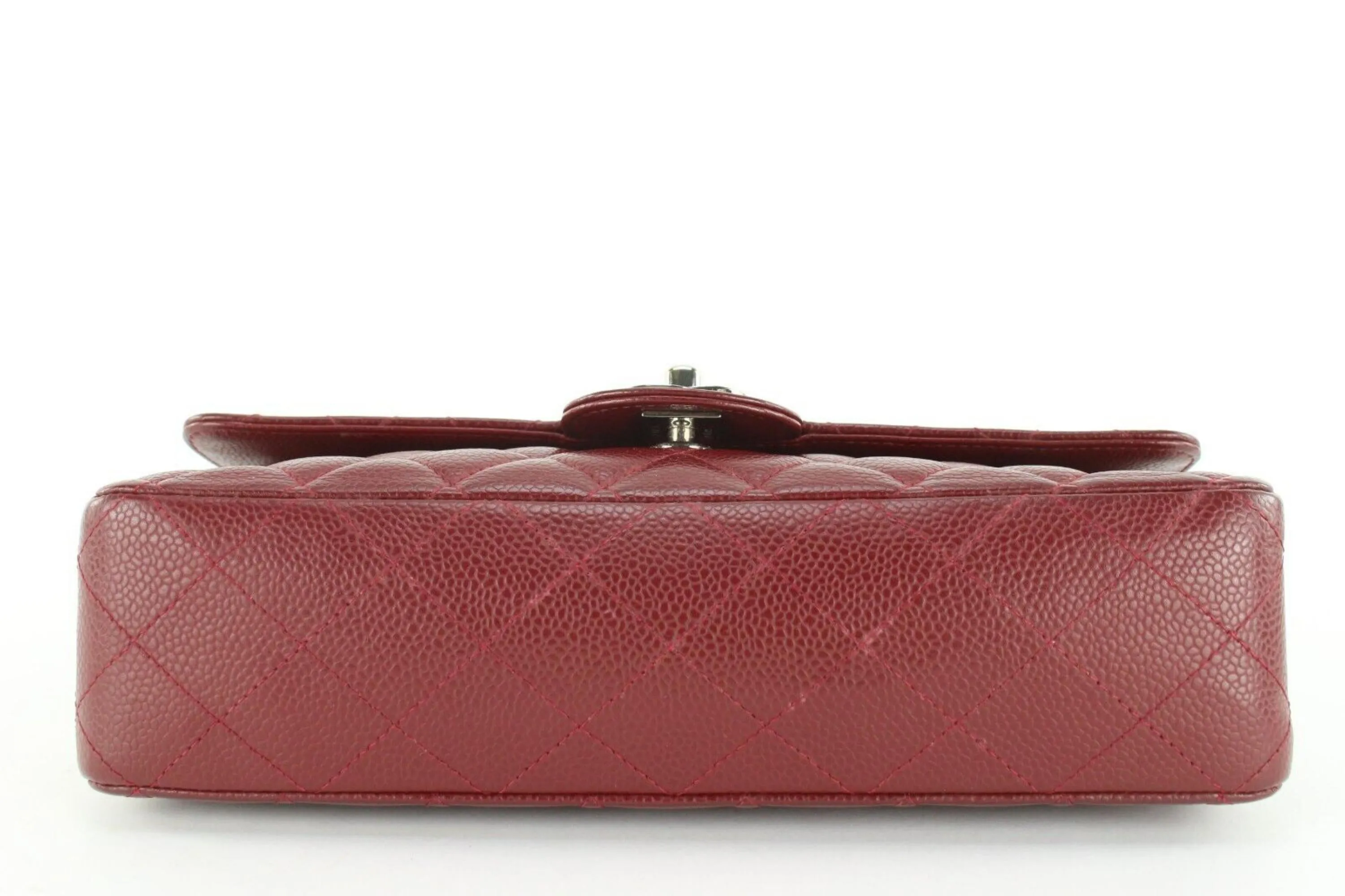 Chanel Dark Red Burgundy Quilted Caviar Medium Double Flap Classic SHW 1CC1202
