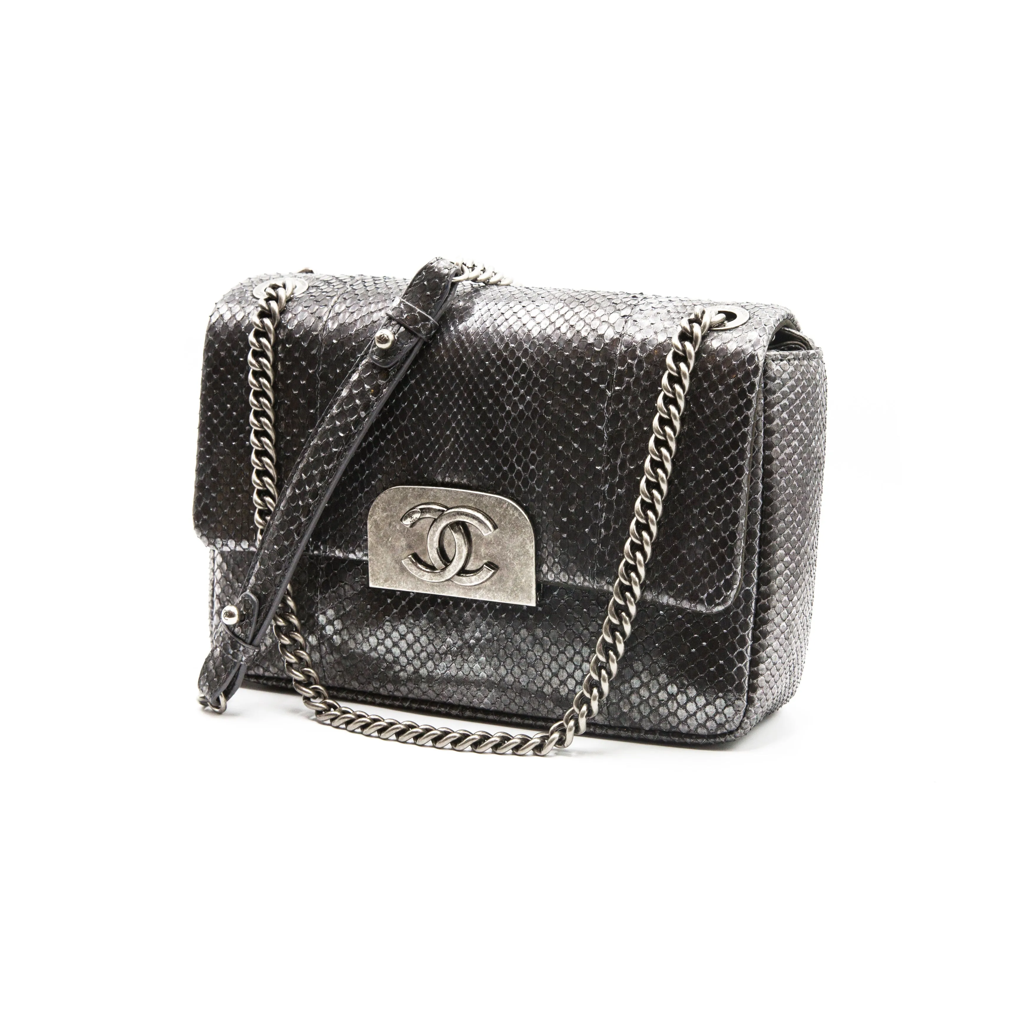 Chanel Grey Metallic Python Shanghai Bag