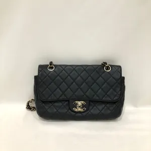 Chanel Quilted Black Leather Gem Logo Closure Classic Flap Shoulder Bag Sku# 83284