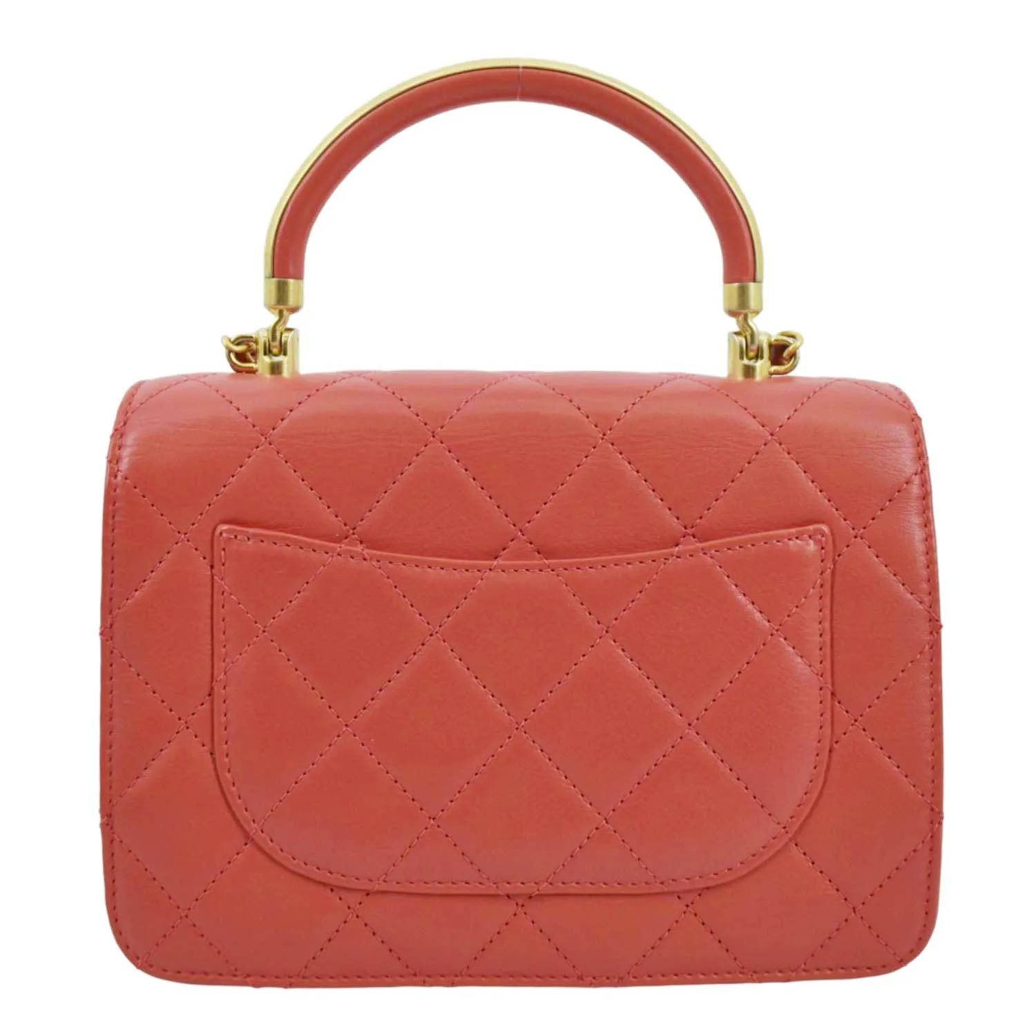 CHANEL Top Handle Quilted Leather Shoulder Bag Red