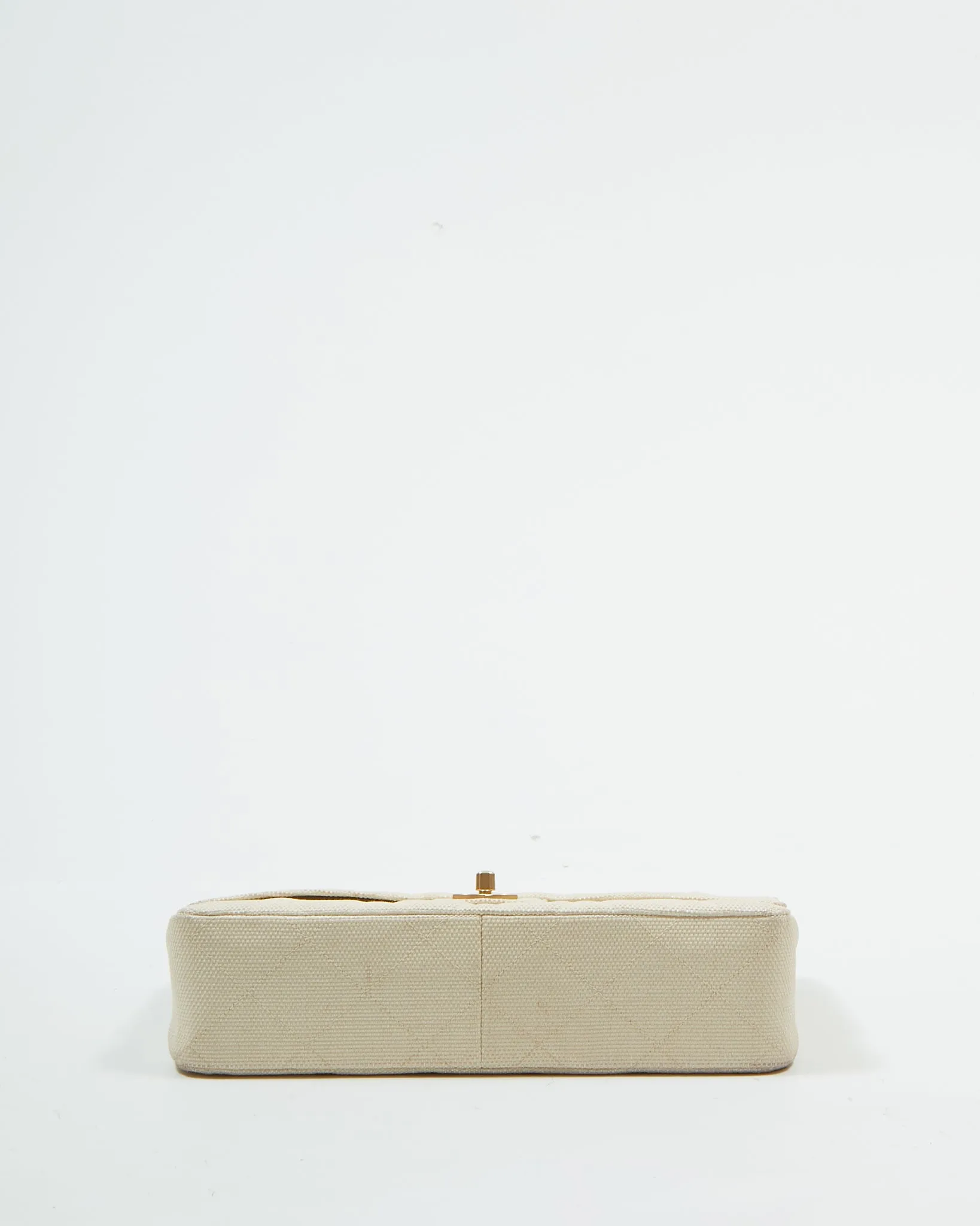 Chanel Vintage Beige Canvas Quilted Medium Double Flap Bag