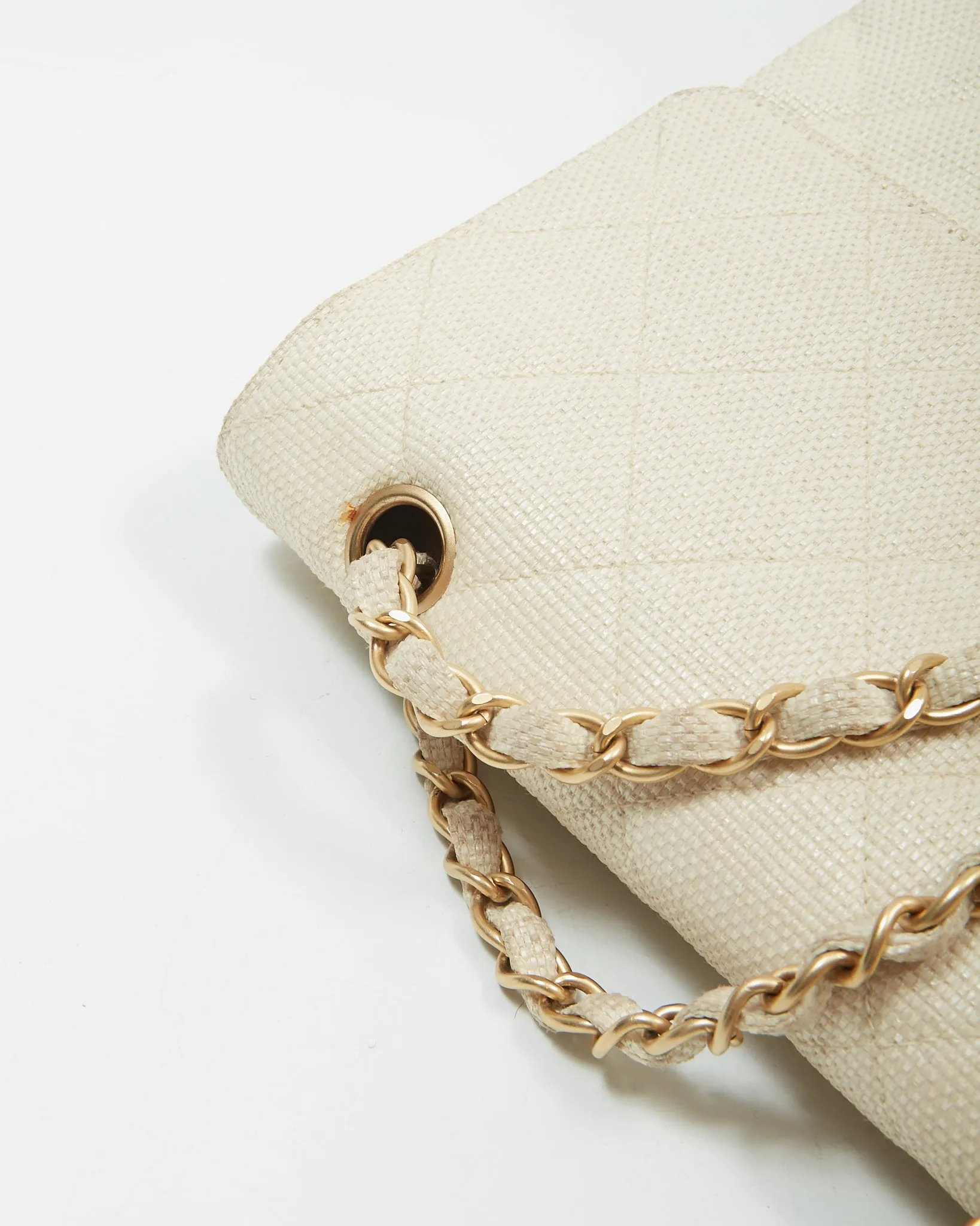 Chanel Vintage Beige Canvas Quilted Medium Double Flap Bag