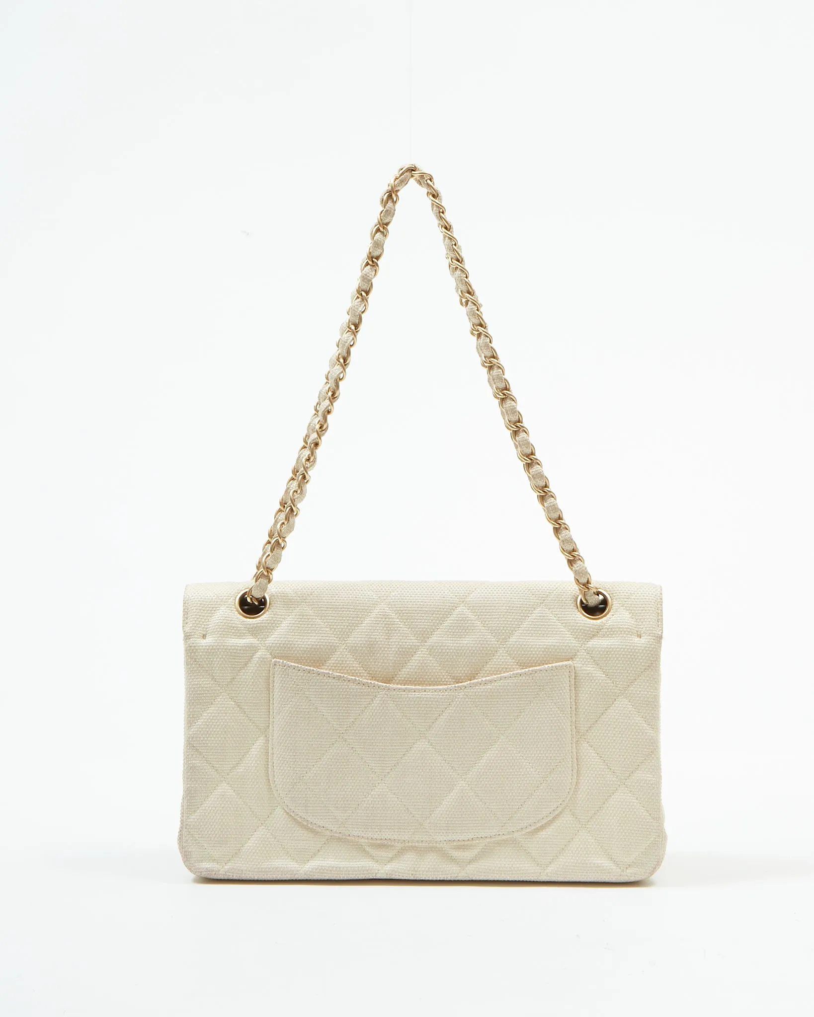 Chanel Vintage Beige Canvas Quilted Medium Double Flap Bag