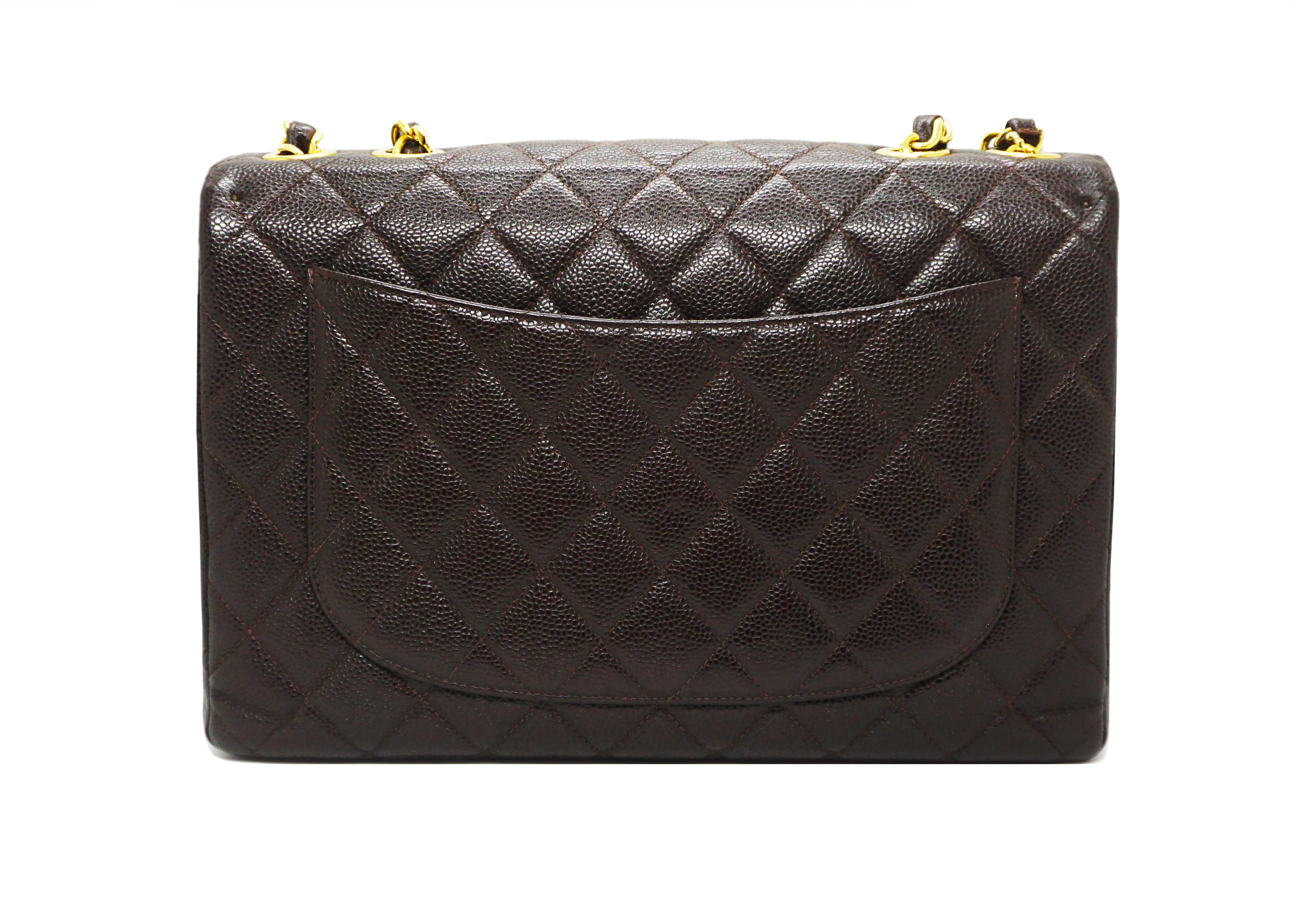 Chanel Vintage Brown Caviar Classic Single Flap Jumbo