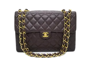 Chanel Vintage Brown Caviar Classic Single Flap Jumbo