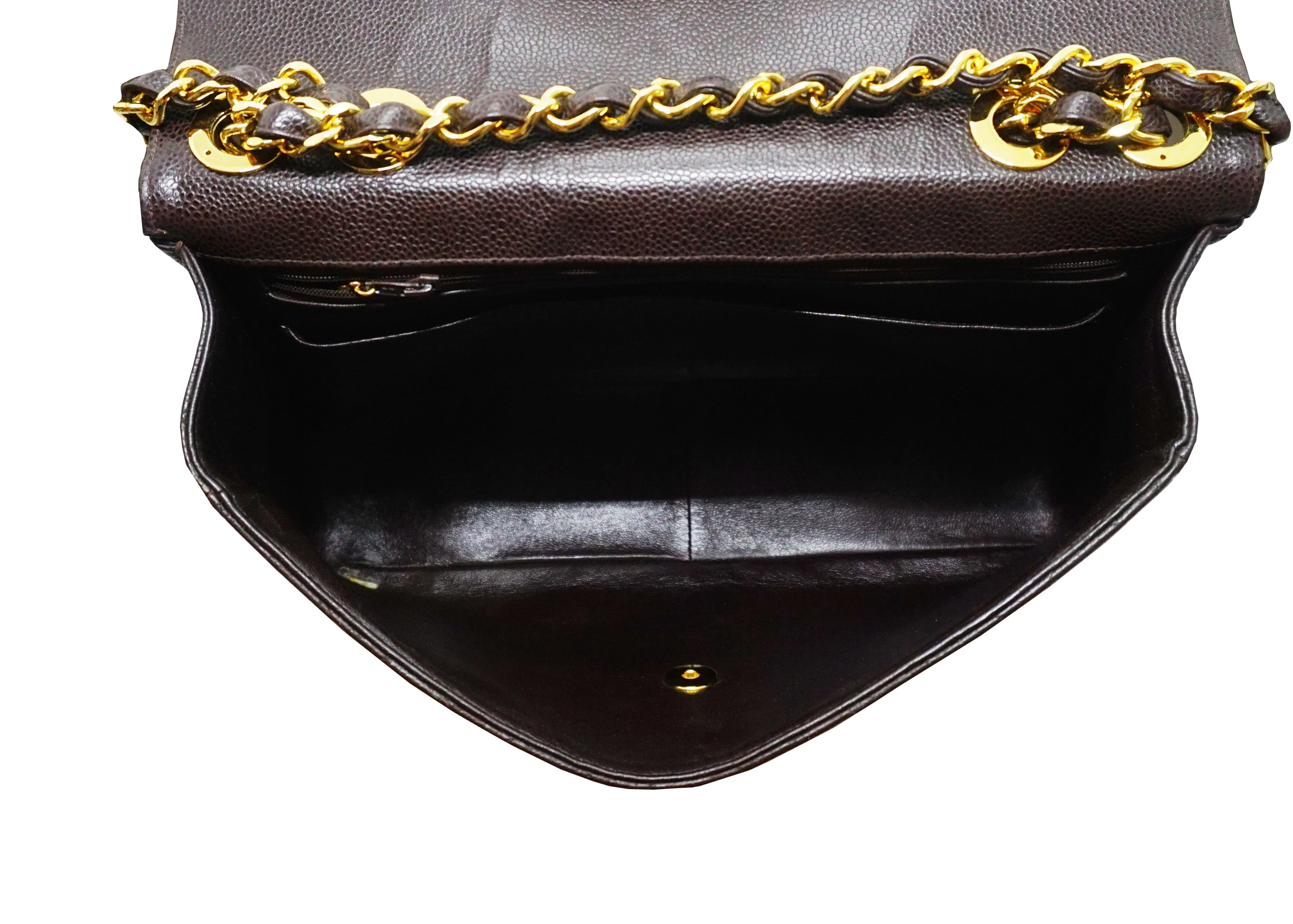 Chanel Vintage Brown Caviar Classic Single Flap Jumbo