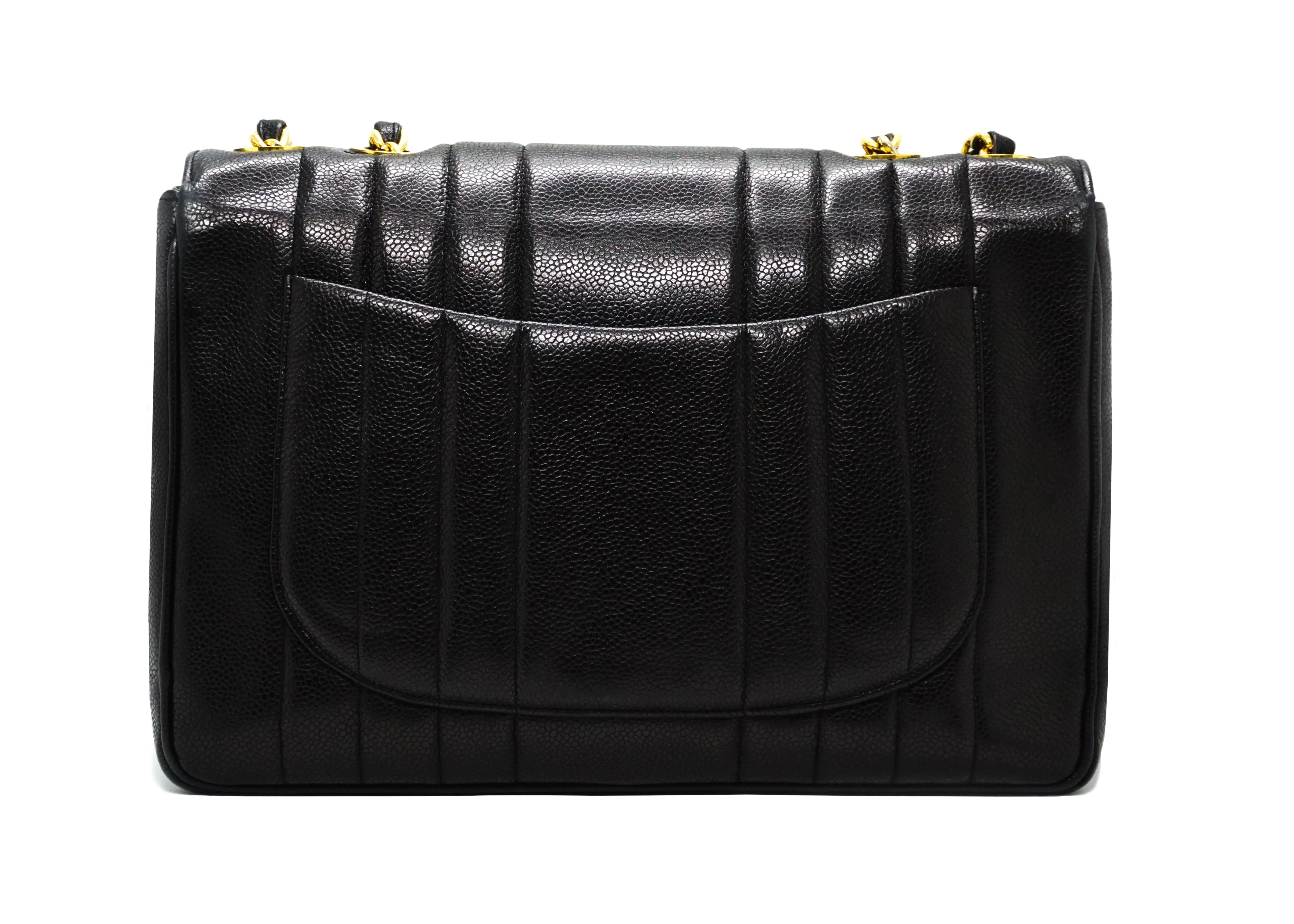 Chanel Vintage Rare Black Caviar Vertical Quilted Jumbo