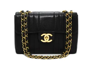 Chanel Vintage Rare Black Caviar Vertical Quilted Jumbo