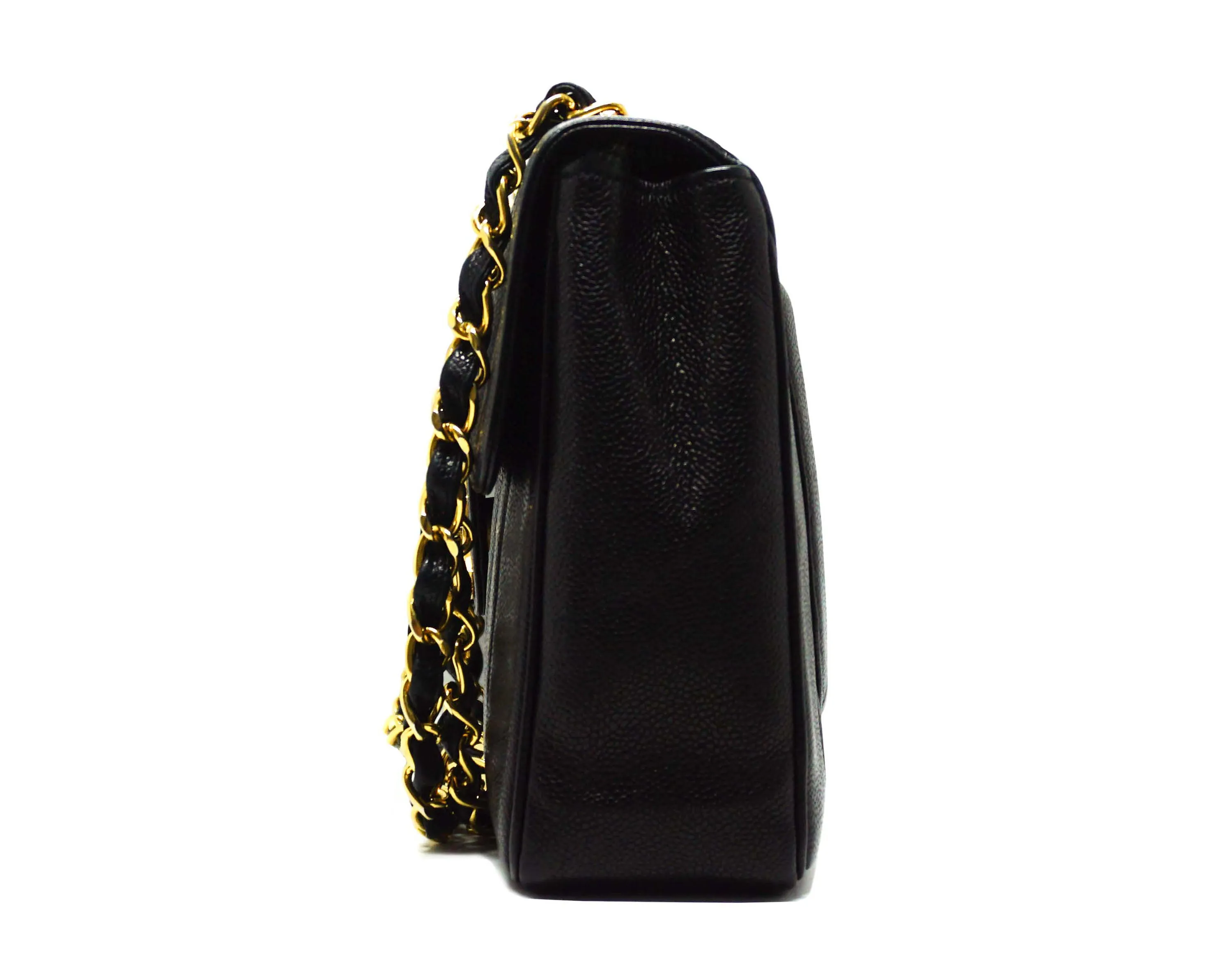 Chanel Vintage Rare Black Caviar Vertical Quilted Jumbo