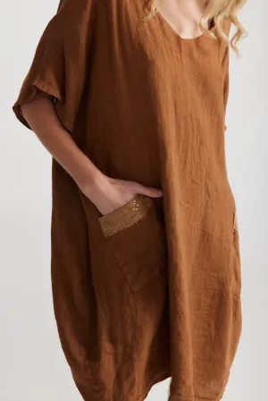 Charlie Linen dress. Tobacco